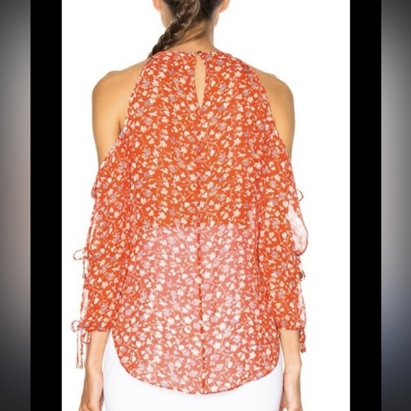 Veronica Beard- Red Floral Flynn Bow Longsleeve Cutout Silk Blouse Top - Picture 3 of 7